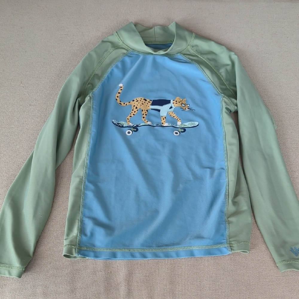 Kids Swim Rash Guard with Cheetah Design - Blue and Green